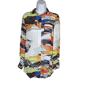 Two by Vince Camuto Shirt XS Blue‎ Abstract Print Button Front Long Sleeve